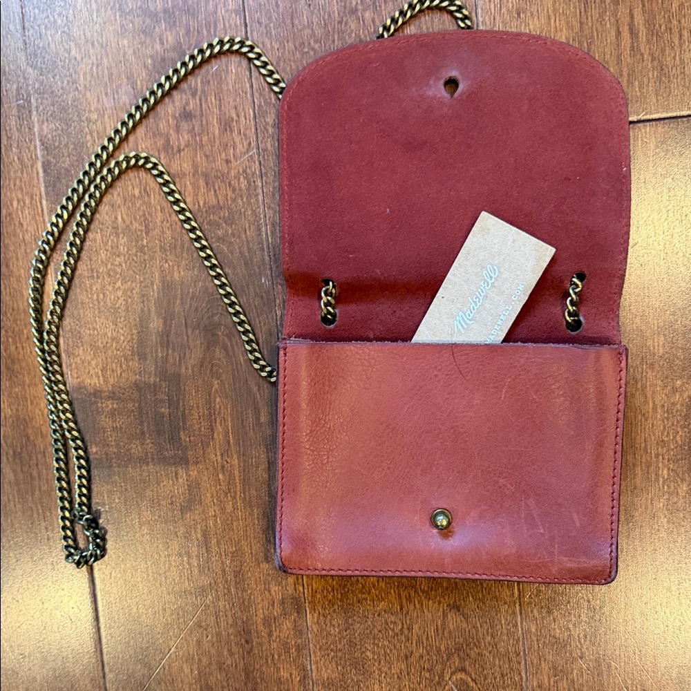 Red Leather Crossbody Bag with Chain Strap